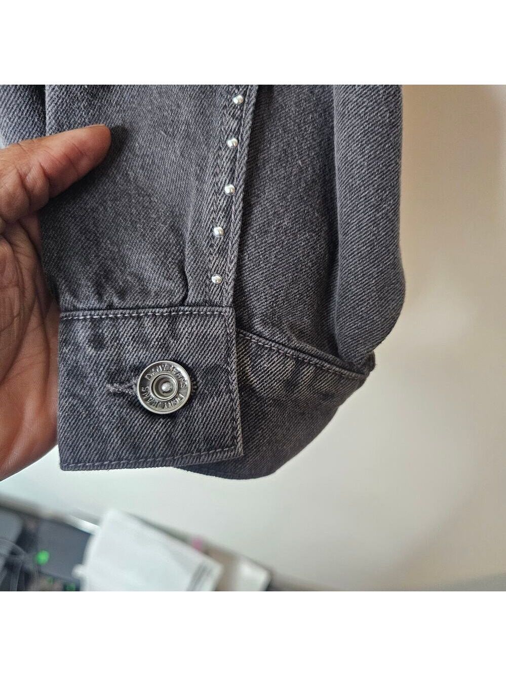DKNY Women's Gray Studded Denim Jacket Size 3X - Picture 5 of 8